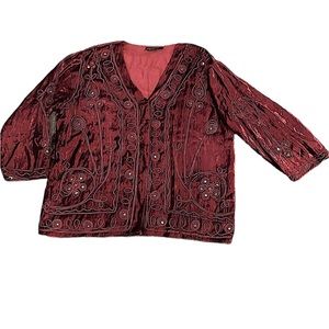 Asha Vintage Crushed Velvet Jacket Embroidered Mirrored Size Small Medium